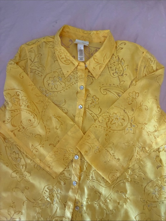 Alfred Dunner Tops - Alfred Dunner Yellow Floral Jacquard Button-Up Blouse